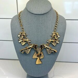 Goldtone Statement Necklace with Peach Rhinestones